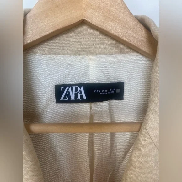 ZARA Linen Crossover‎ Blazer Light Camel |3420/710/743/s - Picture 6 of 14